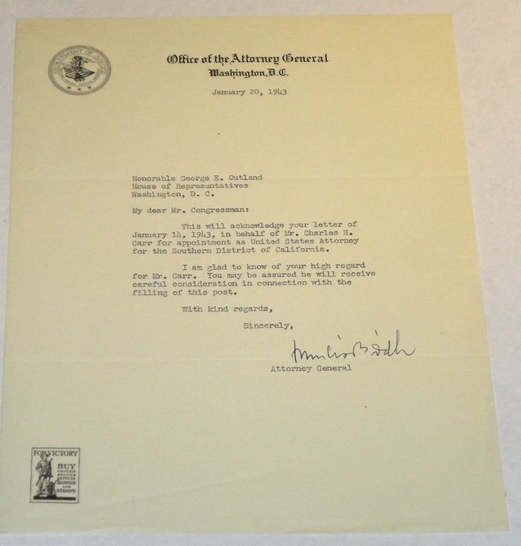 George E. Outland Autographed Letter to George E Outland on Office of the Attorney