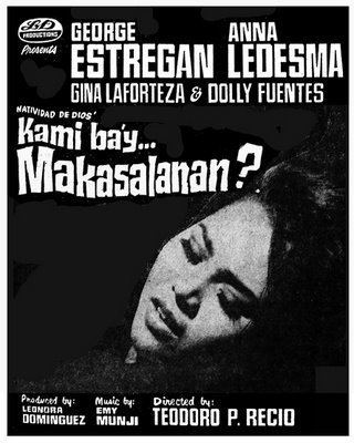 Poster of "Kami bay... Makasalanan?", a 1971 Filipino movie starring George Estregan, Anna Ledesma, Gina Laforteza and Dolly Fuentes.