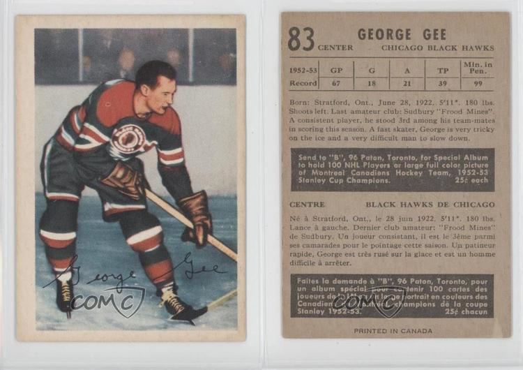 George Gee (ice hockey) 195354 Parkhurst 83 George Gee Chicago Blackhawks Hockey Card eBay