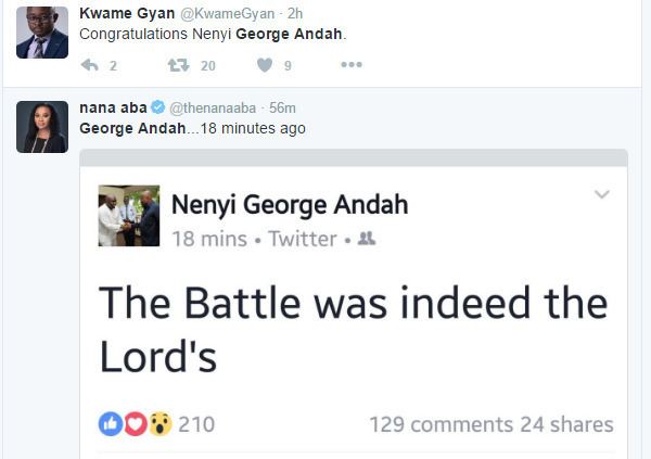 George Nenyi Andah Awutu Senya George Andah confirms defeat of Hannah Tetteh on Twitter