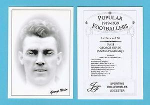 George Nevin JF SPORTING FOOTBALLER CARD 191939 GEORGE NEVIN OF SHEFFIELD