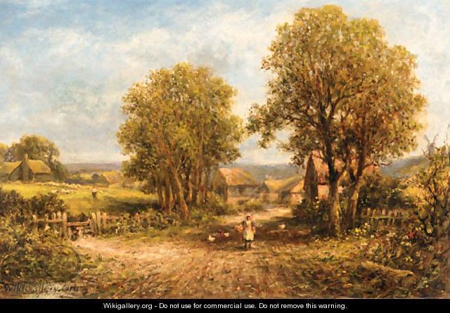 George Vicat Cole Feeding the chickens on a village path George Vicat Cole