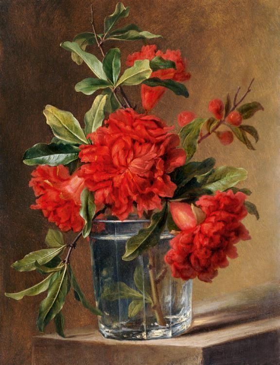 Gerard van Spaendonck - "Red carnations and a sprig of berries in a glass on a ledge" - Golden Kite Gallery