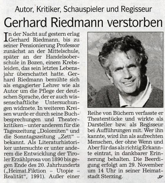 Gerhard Riedmann Gerhard Riedmann Biographie Bozen Sdtirol