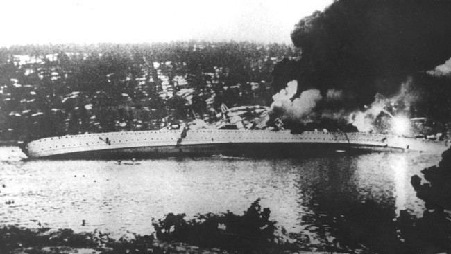 German cruiser Blücher 9th April 1940 Norwegian shore batteries sink the German ship Blucher