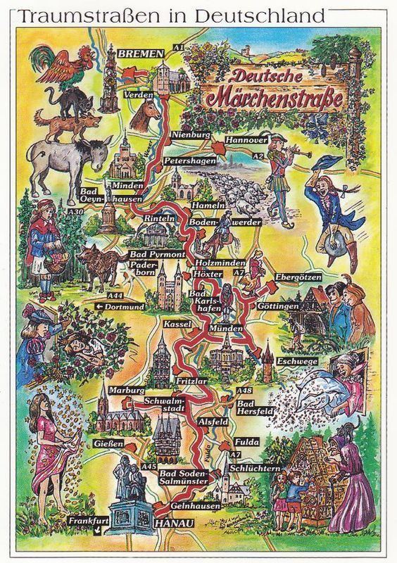 German Fairy Tale Route This illustrated map shows the German Fairy Tale Route It is a 600