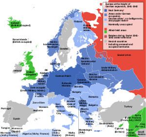 Map of Europe at the height of German military expansion in 1942