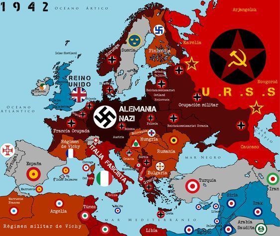 The map of Germany and Nazi occupied territories during world war II