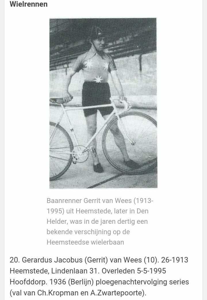 Gerrit van Wees WIELERBAAN HEEMSTEDE 19341940 BAANWIELRENNER GERRIT VAN WEES