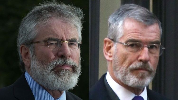 Gerry Adams Gerry Adams is mancrushing on his doppelgnger Pierce Brosnan