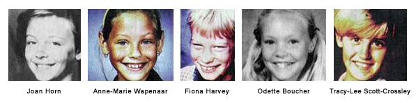 The victims (from left): Joan Horn, Anne-Marie Wapenaar, Fiona Harvey, Odette Boucher, and TracyLee Scott-Crossley