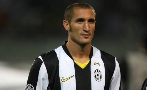 Giorgio Chiellini standing on the football field while wearing a jersey