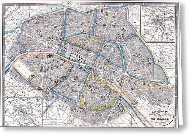 Giovanni Antonio Galignani Antique Map Of Paris Drawing by Giovanni Antonio Galignani