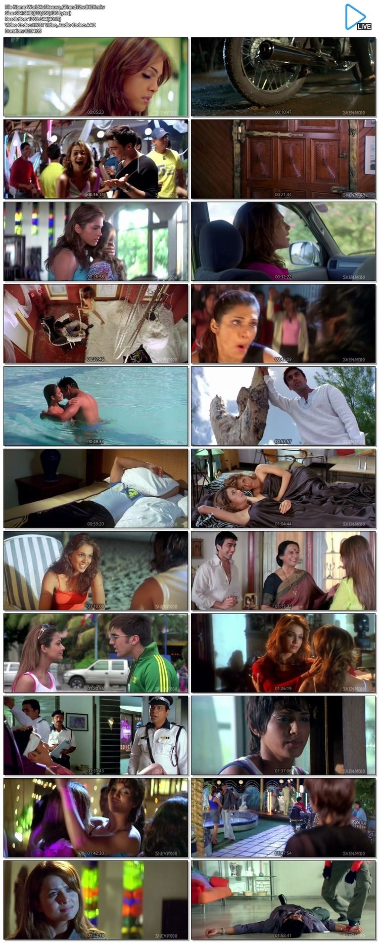 Isha Koppikar, Amrita Arora, and Aashish Chaudhary in different movie scenes from the 2004 film Girlfriend