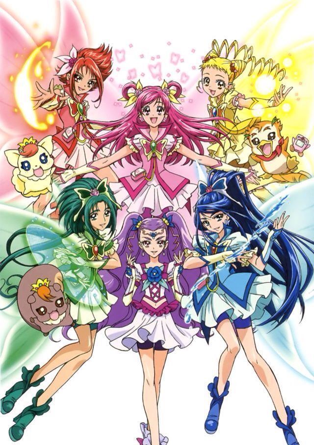 The Glitter Force Warriors, Glitter Lucky, Glitter Sunny, Glitter Peace, Glitter Spring, and Glitter Breeze.