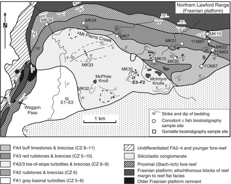 Gogo Formation Frasnian reef evolution and palaeogeography SE Lennard Shelf