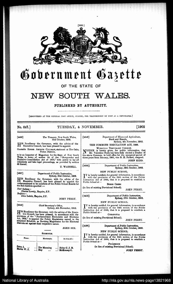 Government Gazette of the State of New South Wales