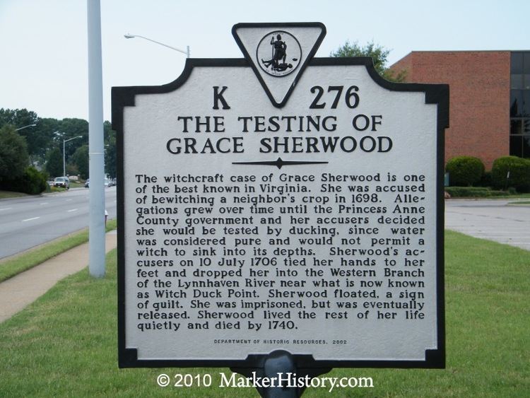 Grace Sherwood The Testing of Grace Sherwood K276 Marker History