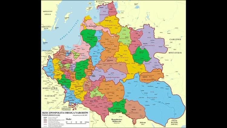 A map showing the administrative division of the Polish-Lithuanian Commonwealth in 1619