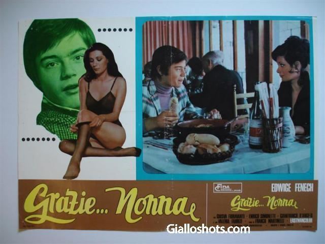 Movie poster of Grazie Nonna featuring Giusva Fioravanti as Carletto Persichetti and Edwige Fenech as Marianna.