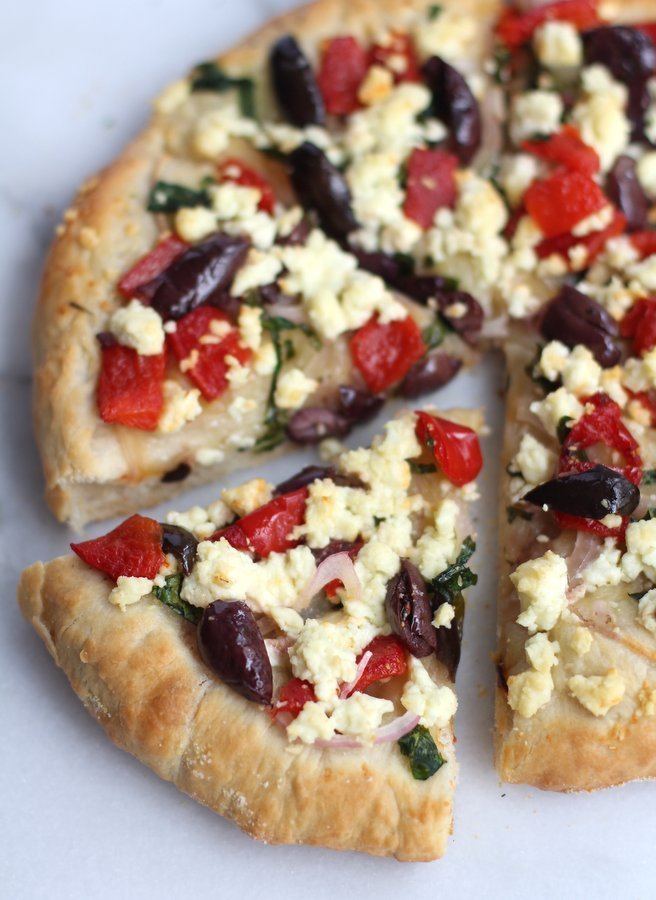 Greek pizza Greek Pizza with Feta Spinach and Olives Inquiring Chef