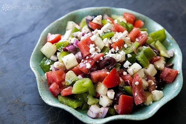 Greek salad Dad39s Greek Salad Recipe SimplyRecipescom