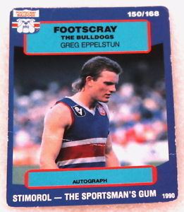 Greg Eppelstun 1990 SCANLENS STIMOROL GREG EPPELSTUN FOOTSCRAY BULLDOGS 150 CARD GC