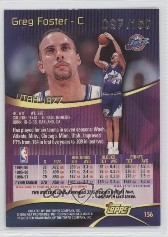 Greg Foster (basketball) 199798 Topps Stadium Club One of a Kind 156 Greg