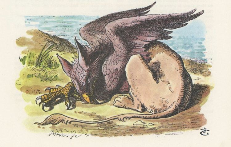 Gryphon (Alice's Adventures in Wonderland) In the book the griffin is with the mock turtle Description from