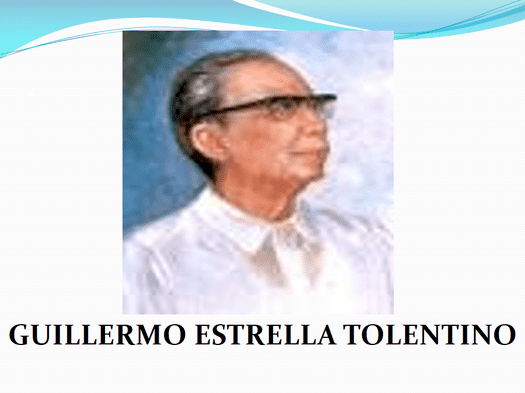 A portrait of Guillermo Tolentino and his full name under of it while wearing white barong and eyeglasses