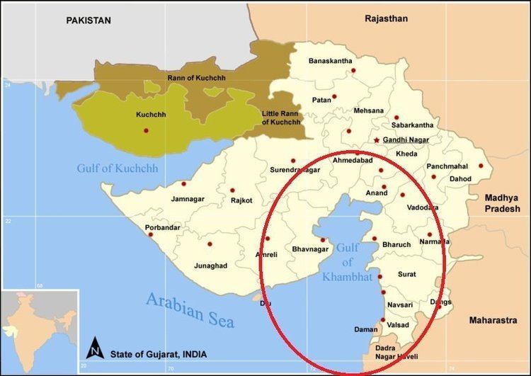 Map of Gulf of Khambhat location.