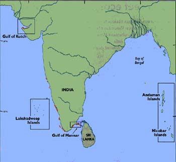 Map of India showing the Gulf of Mannar, Bay of Bengal, and Gulf of  Kutch