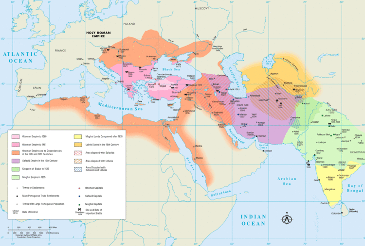 Gunpowder Empires Map of Gunpowder Empires Ottomans Safavids and Mughals ca 1600