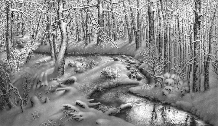 Guram Dolenjashvili Incredible Pencil Sketches of Winter Scenes 16 pieces