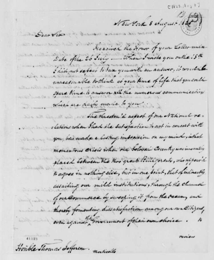 Gurdon S. Mumford Gurdon S Mumford to Thomas Jefferson August 8 1825 with