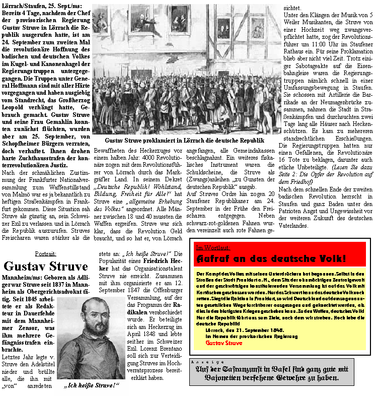 Gustav Struve Revolution 1848 Struveputsch in Staufen