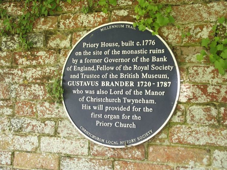 Gustavus Brander Priory House and Gustavus Brander blue plaque in Christchurch Blue