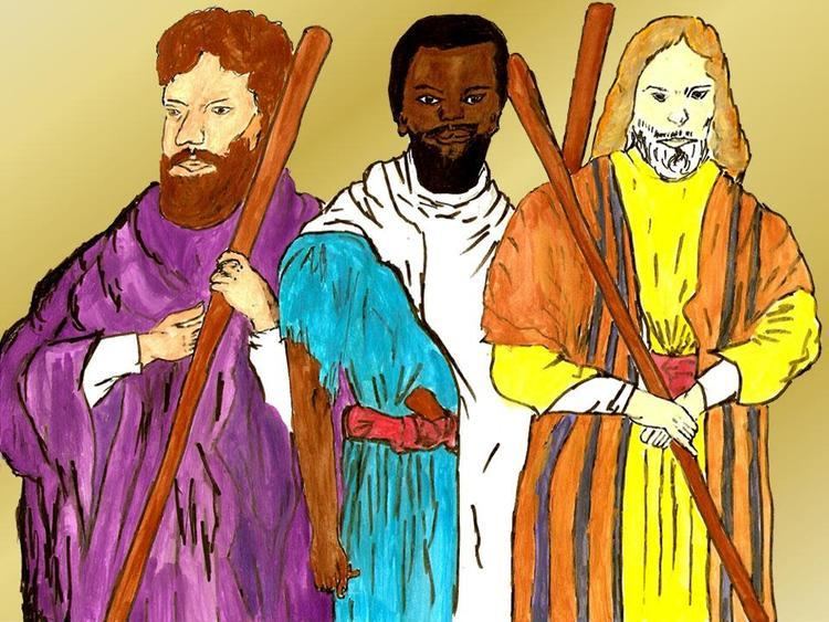 A painting of the sons of Noah: Ham, Shem, and Japheth.