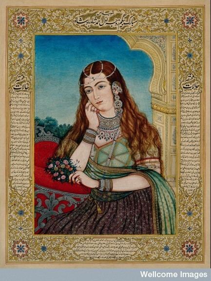 Hamida Banu Begum An European woman in Mughal costume and jewellery 19th
