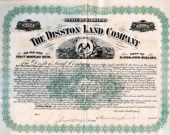 Hamilton Disston Disston Land Company signed by Hamilton Disston Florida Land