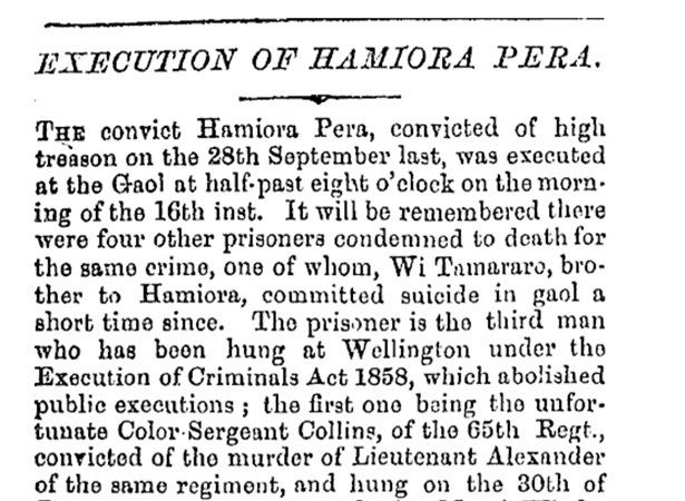 Hamiora Pere Hamiora Pere executed for treason NZHistory New Zealand history