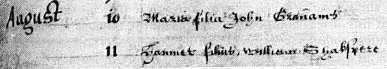 The record of Hamnet Shakespeare's death.