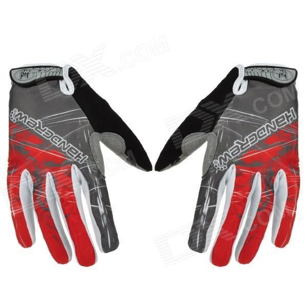 Handcrew HANDCREW Cycling Antislip Nylon Full Finger Gloves Grey Red