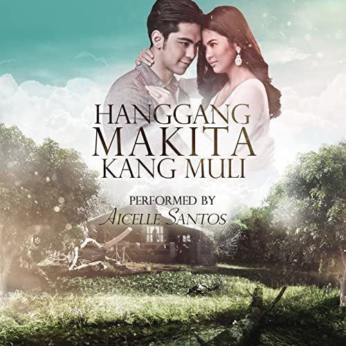 The poster of Hanggang Makita Kang Muli, on the top, Derrick Monasterio and Bea Binene smiling and hugging each other while on the bottom, is a house with a garden in front.