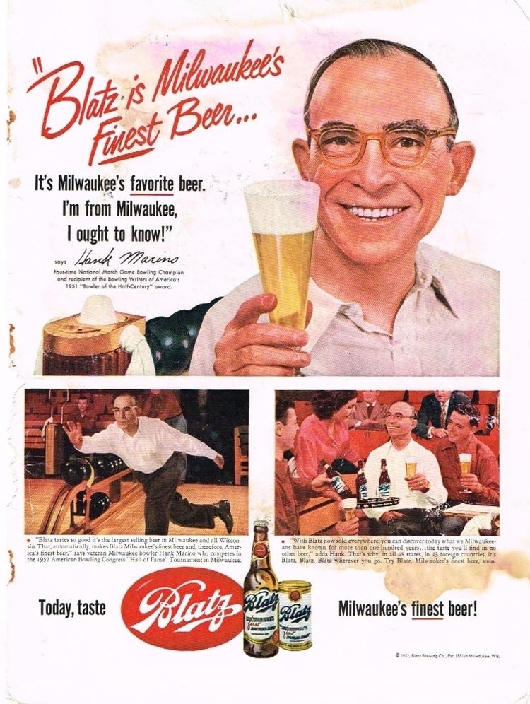 Hank Marino Original Bowler Hank Marino Testimonial Blatz Beer magazine ad