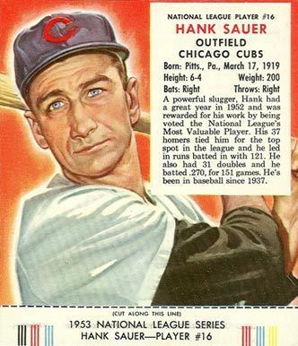 Hank Sauer 1953 Red Man Tobacco with Tabs Hank Sauer 16n Baseball Card Value