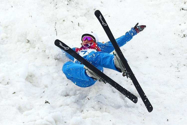 Hanna Huskova Hanna Huskova of Belarus crashes out in the Freestyle Skiing Ladies