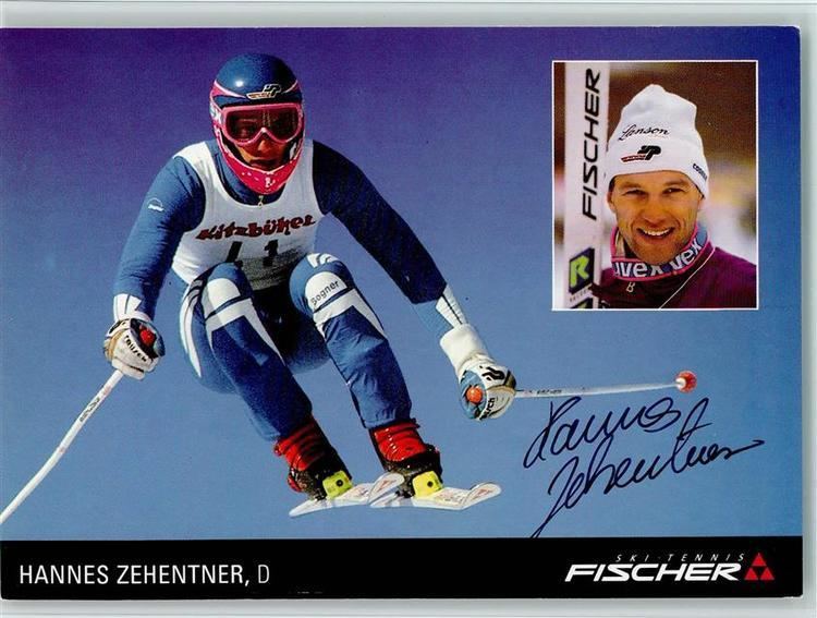Hannes Zehentner Ski Hannes Zehentner bei der Abfahrt und Original Autogramm