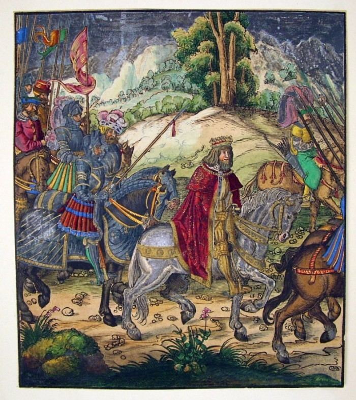 Hans Burgkmair The Old White King on the Journey to His Bride Painted