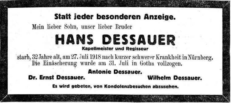 Hans Dessauer Hans Dessauer 1886 1918 Genealogy